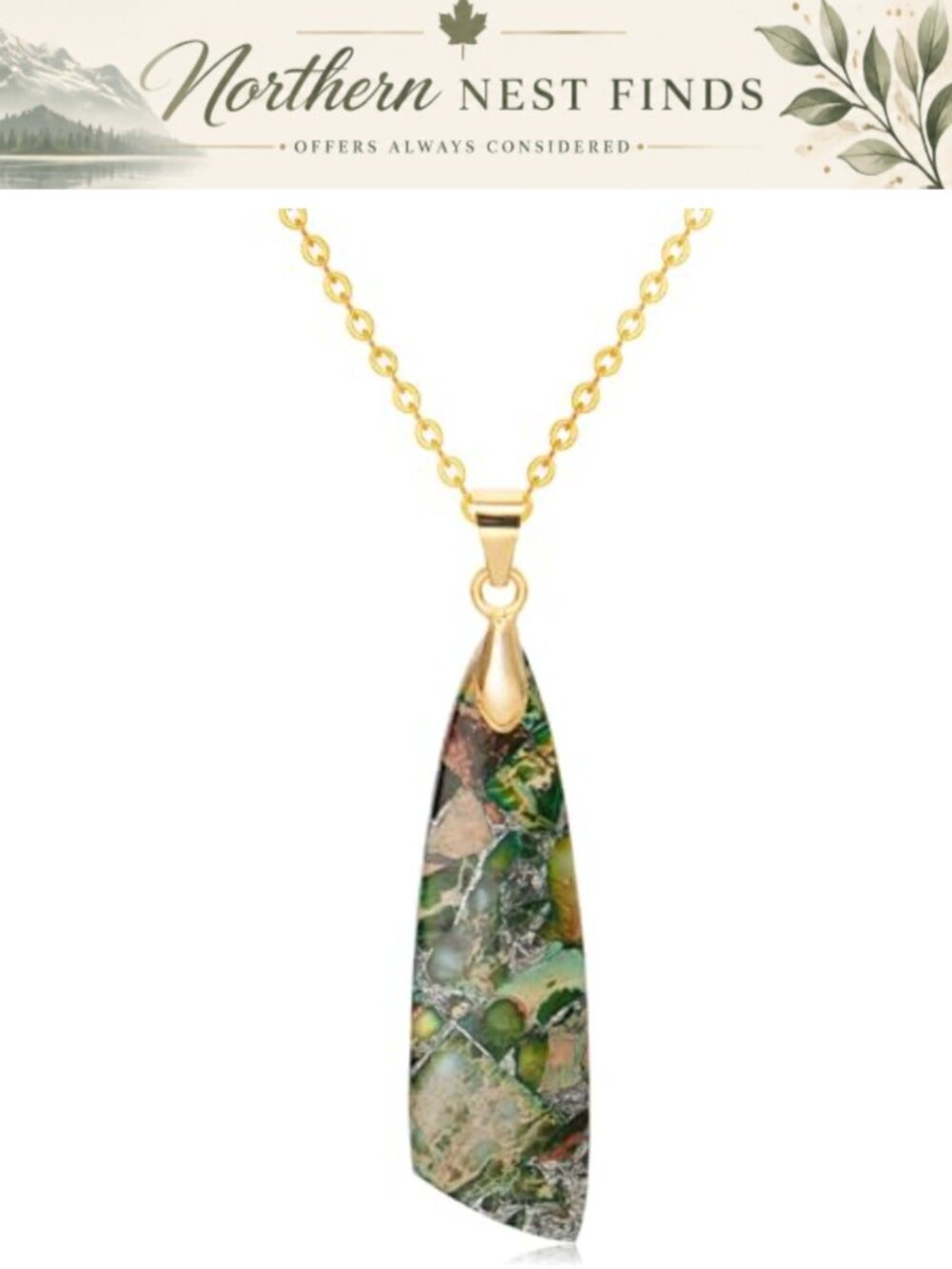 Natural Stone Triangle Pendant Necklace 18K Gold Plated Chain Boho Women